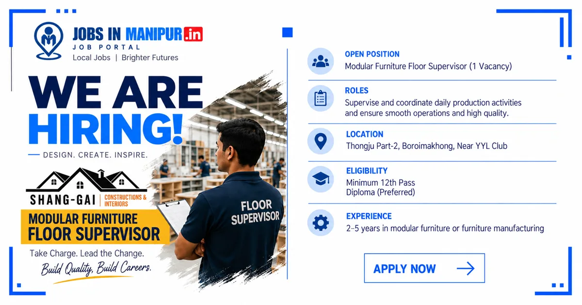 Shang-Gai Constructions and Interiors Modular Furniture Floor Supervisor vacancy in Manipur