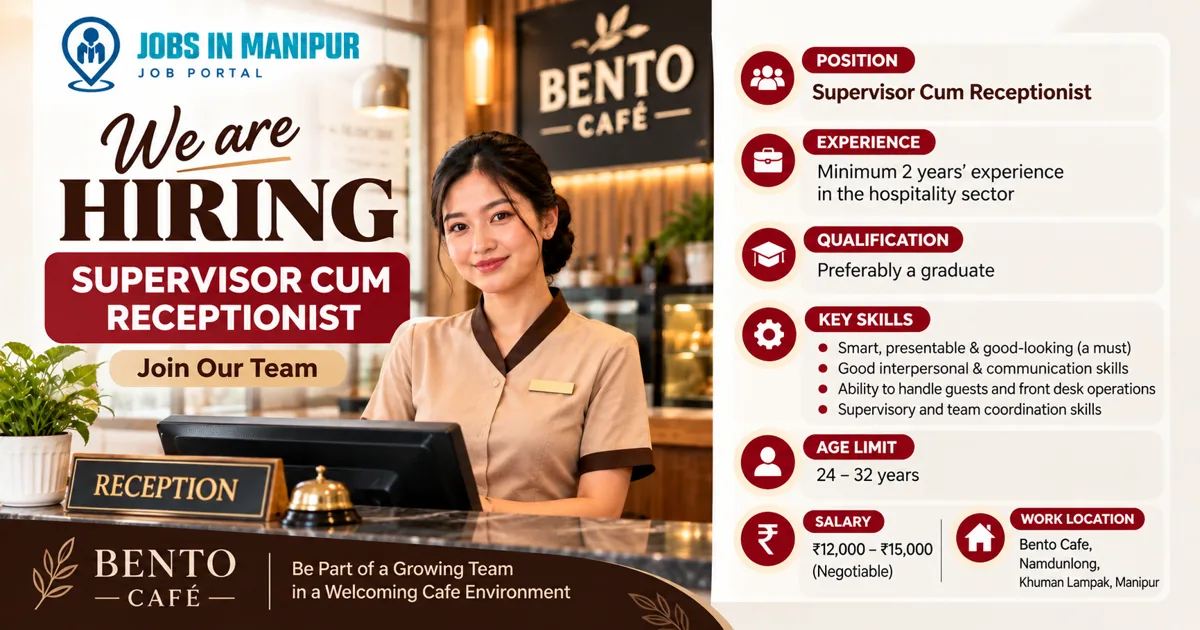 Supervisor Cum Receptionist Job in Imphal - Bento Café